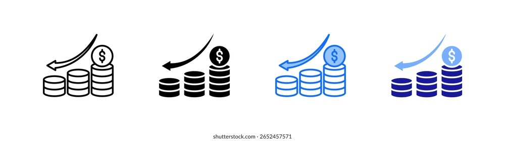Decline Money Vector de conjunto de iconos de estilo múltiple