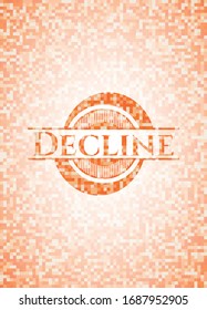 Decline orange tile background illustration. Square geometric mosaic seamless pattern with emblem inside.