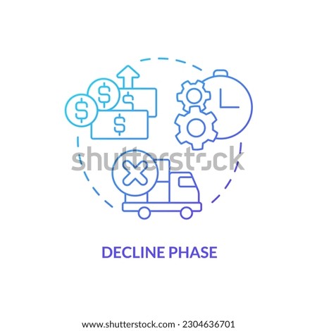Decline phase blue gradient concept icon. Reduce of consumption. Stage of product lifecycle abstract idea thin line illustration. Isolated outline drawing. Myriad Pro-Bold font used