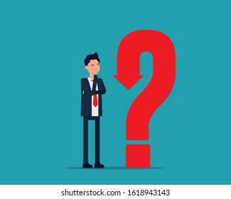 Decline recession. Fallen arrow question mark concept. Vector illustration in cartoon concept