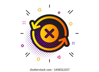 Decline update sign. Halftone circles pattern. Reject refresh icon. Rotation arrow. Classic flat reject refresh icon. Vector