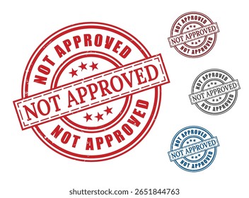 Declined Application Stamp Set, Rejected Red Rubber Vector Labels