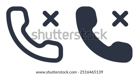 Declined Call or Phone Receiver with Cross simple icons set designed in filled, outline, line and stroke style