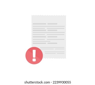 Aviso de precaución declinado, diseño del logo de la factura de pago de deudas por impuestos. El pago de fraude rechazó la notificación, el diseño del vector de verificación de transacciones y la ilustración.