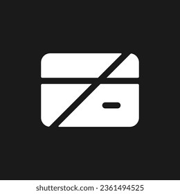 Declined payment dark mode glyph ui icon. Incomplete financial operation. User interface design. White silhouette symbol on black space. Solid pictogram for web, mobile. Vector isolated illustration