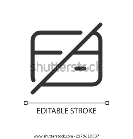 Declined payment pixel perfect linear ui icon. Incomplete financial operation. Credit card. GUI, UX design. Outline isolated user interface element for app and web. Editable stroke. Arial font used
