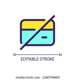 Icono de ui de color RGB perfecto para píxel de pago reducido. Tarjeta de crédito caducada. Elemento de línea simple rellenado. GUI, diseño UX para aplicación móvil. Pictograma aislado del vector. Trazo editable. Tipo de letra arial utilizado