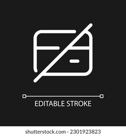 Declined payment pixel perfect white linear ui icon for dark theme. Incomplete operation. Vector line pictogram. Isolated user interface symbol for night mode. Editable stroke. Arial font used