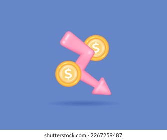 declines, losses, degenerates, decreases, and crises. symbol or icon of coins and downward arrow. illustration concept design. vector elements