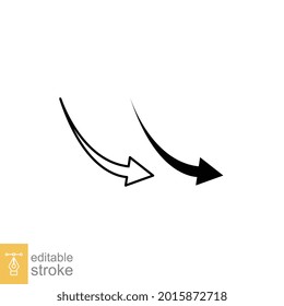 Declining arrow sign, aim, arrow, arrowheads line and glyph icon. Down right direction symbol for website and application. Editable stroke. vector illustration. design on white background. EPS 10