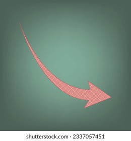Declining arrow sign. Apricot Icon with Brick Red parquet floor graphic pattern on a Ebony background. Feldgrau. Green. Illustration.