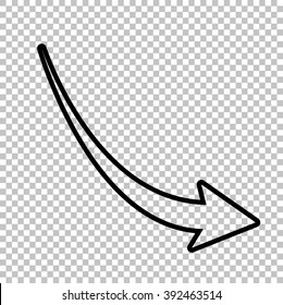 Declining arrow sign. Line icon on transparent background