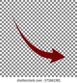 Declining arrow sign. Maroon icon on transparent background.