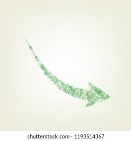 Declining arrow sign. Vector. Green hexagon rastered icon and noised opacity and size at light green background with central light.