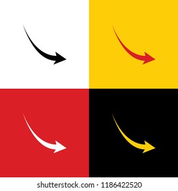 Declining arrow sign. Vector. Icons of german flag on corresponding colors as background.