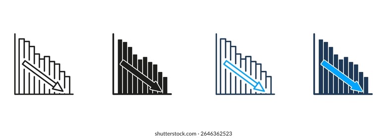 Declining Bar Chart With Downward Arrow Line And Solid Icon Set. Financial Loss, Economic Downturn, And Business Decline Symbol Collection. Risk Assessment. Isolated Vector Illustration. - Powered by Shutterstock - Get 15% off with code: PIKWIZARD15