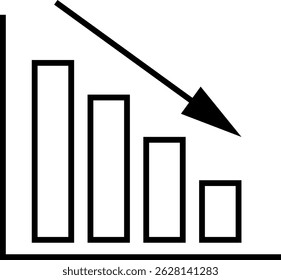 A declining bar chart icon symbolizing economic loss, negative growth, and performance drop in business