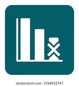 declining bar chart with x error mark icon representing failed cancelled rejected terminated performance breakdown financial loss data error on teal rounded square background