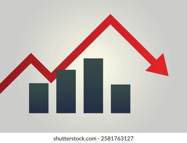 Declining Business Arrow and Bar Chart Depicting trading Loss, Bankruptcy and Economic Recession