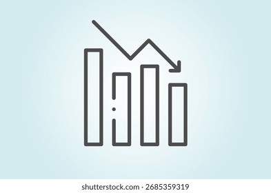 Gráfico de rendimiento comercial en disminución: icono de gráfico de barras y líneas minimalista que representa la pérdida financiera, la tendencia negativa o la desaceleración del mercado