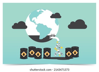 Declining chart of crude oil barrels, natural gas trading business, demand for oil and gas, crude oil prices, Vector illustration design concept in flat style