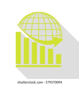 Declining graph with earth. Pear icon with flat style shadow path.