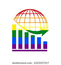 Gráfico que se reduce con la tierra. Icono en fondo blanco, de los derechos LGBT gay arcoiris. Ilustración.