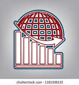 Declining graph with earth. Vector. Dark red, transparent and midnight green stroke of white icon at grayish background. - Powered by Shutterstock - Get 15% off with code: PIKWIZARD15