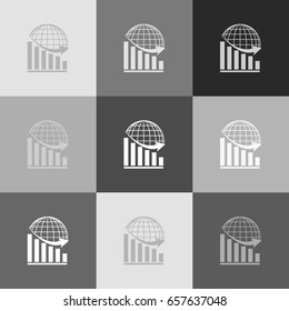 Declining graph with earth. Vector. Grayscale version of Popart-style icon.