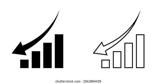 Declining Graph Icon. Bar Chart Icon With Down Arrow. Analytics Diagram Icon. Vector Illustration.