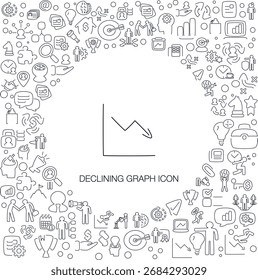 Icono de gráfico en declive, estilo de línea con fondo de icono de mosaico, ideal para el Web y el uso de fondo.