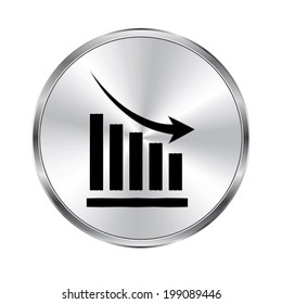 declining graph icon - vector brushed metal button
