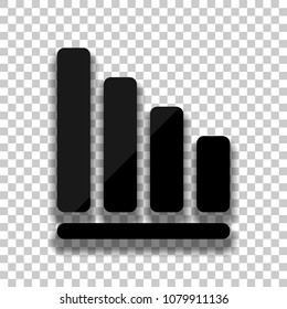 Declining graph line icon. Black glass icon with soft shadow on transparent background