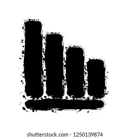 Declining graph line icon. Black ink with splashes on white background