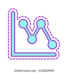 Declining graph line icon. Colored sketch with dotted border on white background
