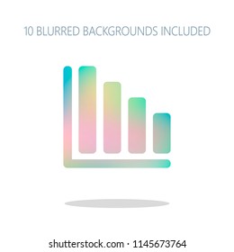 Declining graph line icon. Colorful logo concept with simple shadow on white. 10 different blurred backgrounds included