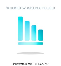 Declining graph line icon. Colorful logo concept with simple shadow on white. 10 different blurred backgrounds included