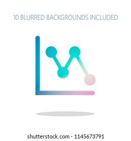 Declining graph line icon. Colorful logo concept with simple shadow on white. 10 different blurred backgrounds included