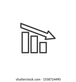 Declining graph line icon. Negative graph statistics linear style sign for mobile concept and web design. Business decline chart outline vector icon. Symbol, logo illustration. Vector graphics