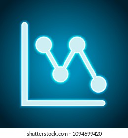 Declining graph line icon. Neon style. Light decoration icon. Bright electric symbol