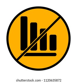 Declining graph line icon. not allowed, black object in warning sign with orange background color