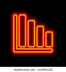 Declining graph line icon. Orange neon style on black background. Light icon