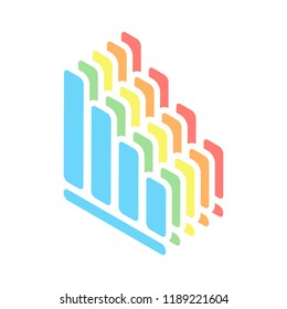 Declining graph line icon. Stack of colorful isometric icons on white background