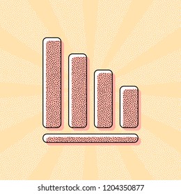 Declining graph line icon. Vintage retro typography with offset printing effect. Dots poster with comics pop art background