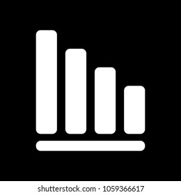 Declining graph line icon. White icon on black background. Inversion