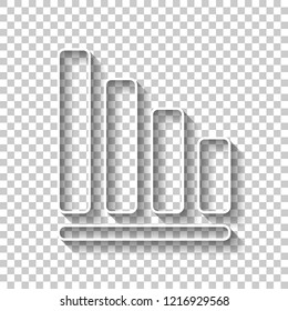 Declining graph line icon. White outline sign with shadow on transparent background