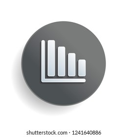 Declining graph line icon. White paper symbol on gray round button with shadow