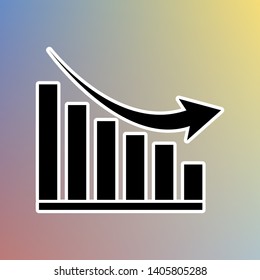 Declining graph sign. Black icon in white shell at pastel color background. Illustration.