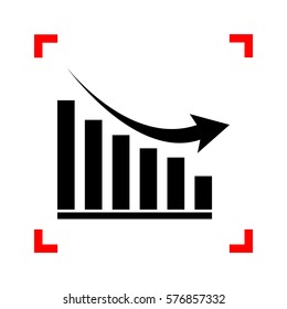 Declining graph sign. Black icon in focus corners on white background. Isolated.
