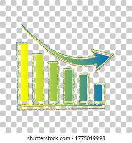 Signo de gráfico decreciente. Icono de degradado de azul a verde con cuatro contornos de ancho sobre fondo transparente elegante. Ilustración.